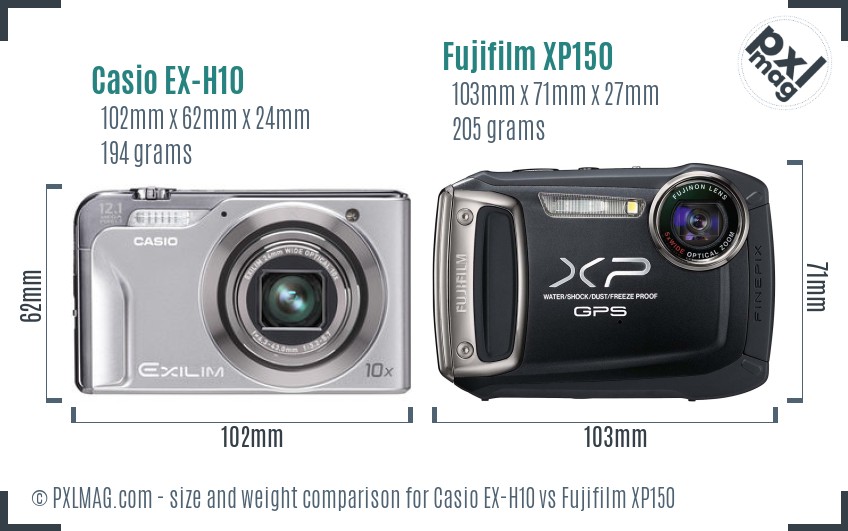 Casio EX-H10 vs Fujifilm XP150 size comparison