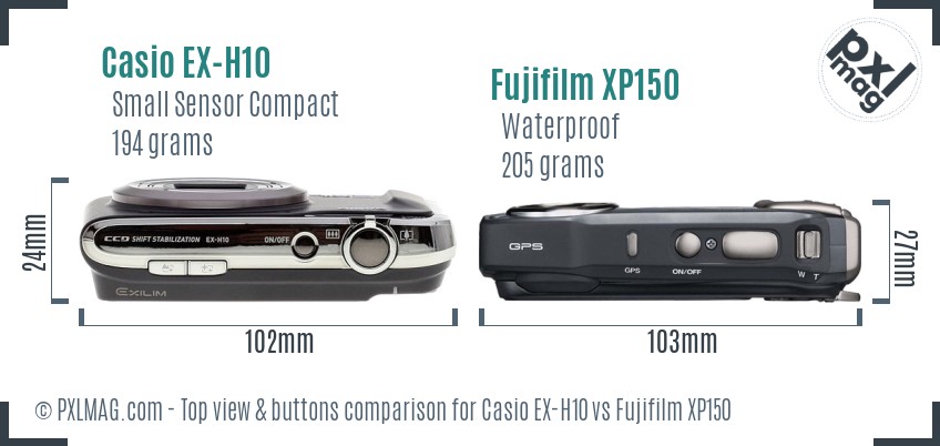 Casio EX-H10 vs Fujifilm XP150 top view buttons comparison