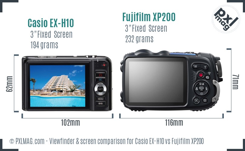 Casio EX-H10 vs Fujifilm XP200 Screen and Viewfinder comparison