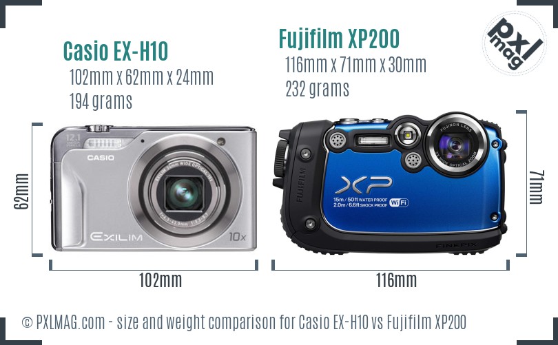 Casio EX-H10 vs Fujifilm XP200 size comparison