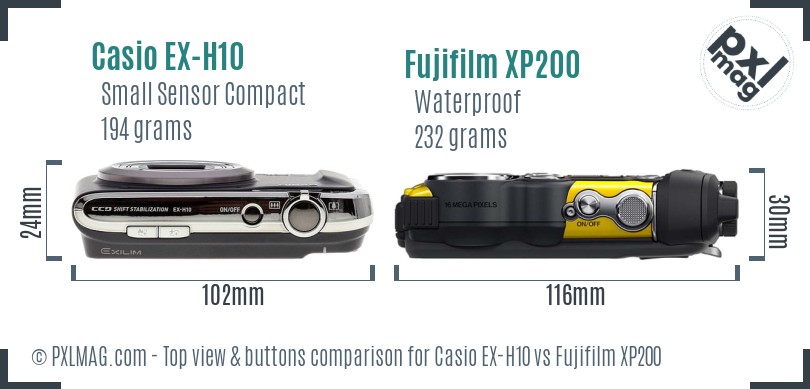Casio EX-H10 vs Fujifilm XP200 top view buttons comparison