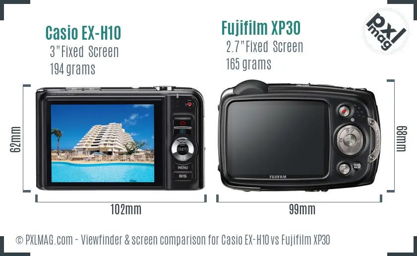 Casio EX-H10 vs Fujifilm XP30 Screen and Viewfinder comparison