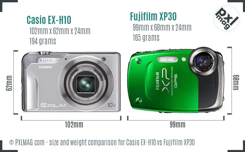 Casio EX-H10 vs Fujifilm XP30 size comparison