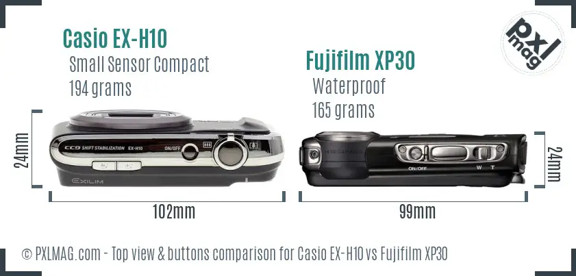 Casio EX-H10 vs Fujifilm XP30 top view buttons comparison