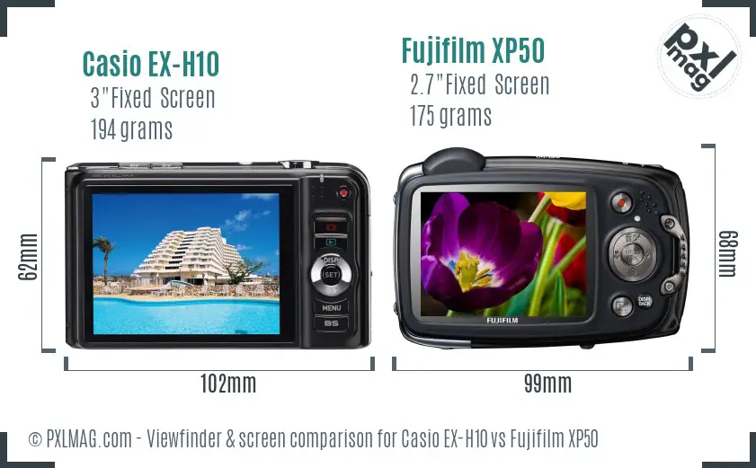 Casio EX-H10 vs Fujifilm XP50 Screen and Viewfinder comparison Casio EX-H10 vs Fujifilm XP50 Screen and Viewfinder comparison