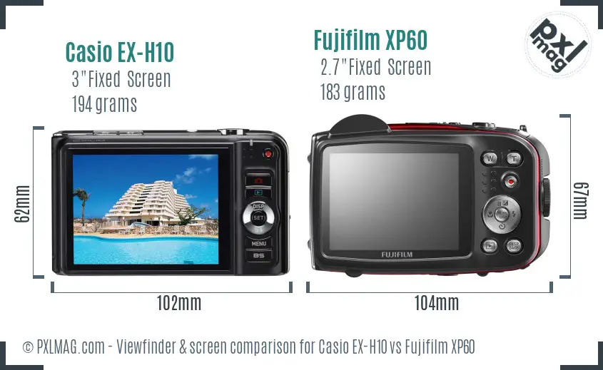 Casio EX-H10 vs Fujifilm XP60 Screen and Viewfinder comparison Casio EX-H10 vs Fujifilm XP60 Screen and Viewfinder comparison