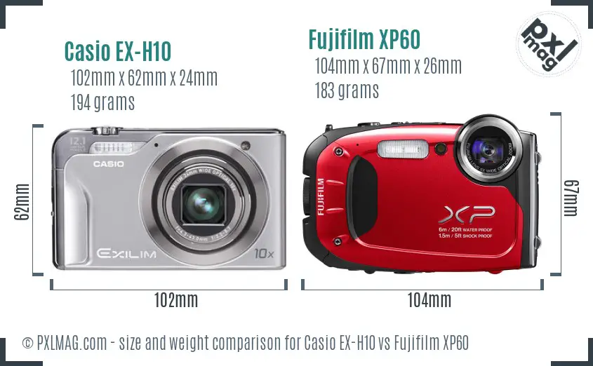 Casio EX-H10 vs Fujifilm XP60 size comparison Casio EX-H10 vs Fujifilm XP60 size comparison