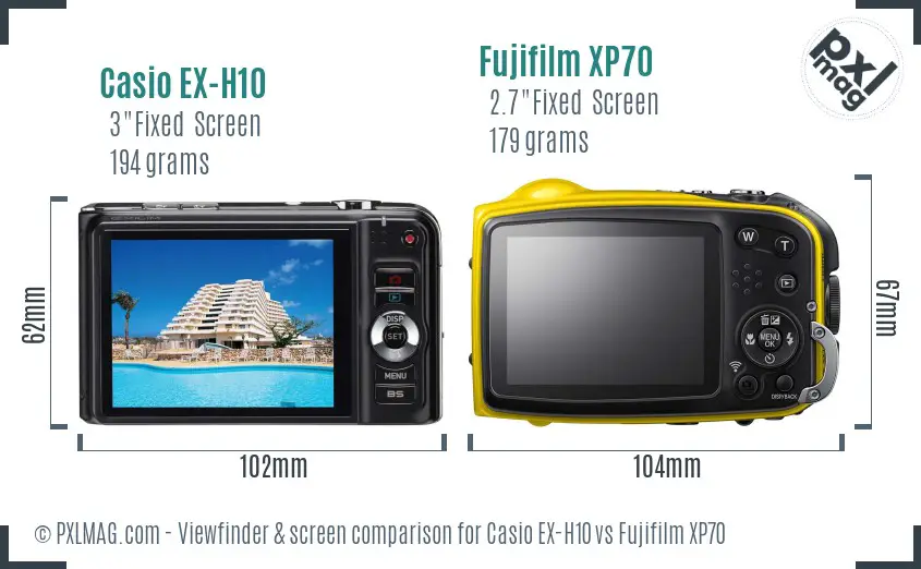 Casio EX-H10 vs Fujifilm XP70 Screen and Viewfinder comparison