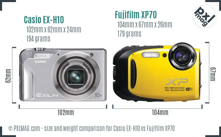 Casio EX-H10 vs Fujifilm XP70 size comparison Casio EX-H10 vs Fujifilm XP70 size comparison