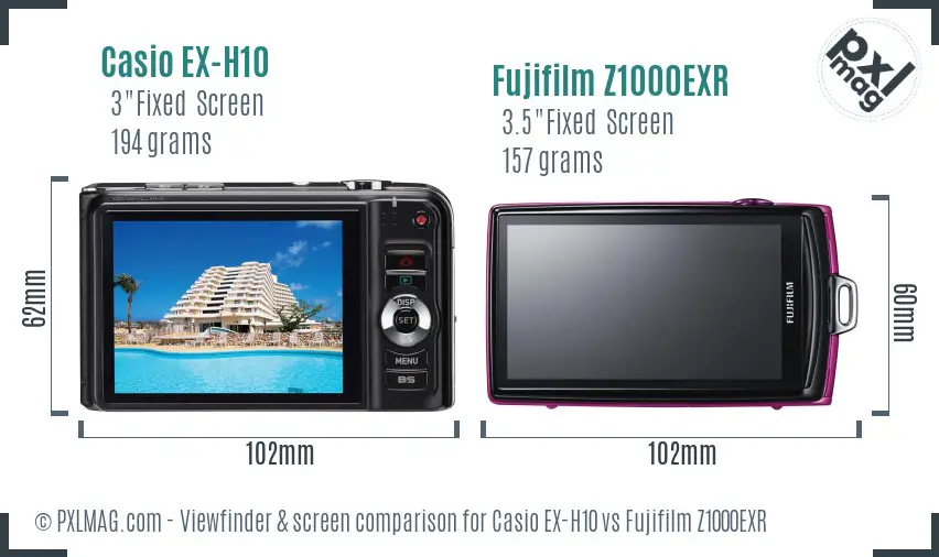 Casio EX-H10 vs Fujifilm Z1000EXR Screen and Viewfinder comparison