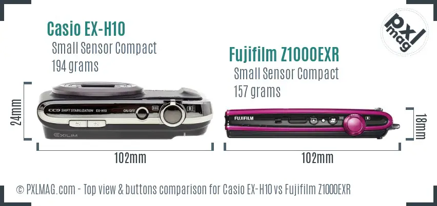 Casio EX-H10 vs Fujifilm Z1000EXR top view buttons comparison