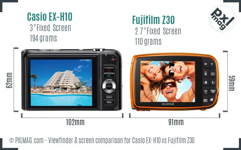 Casio EX-H10 vs Fujifilm Z30 Screen and Viewfinder comparison