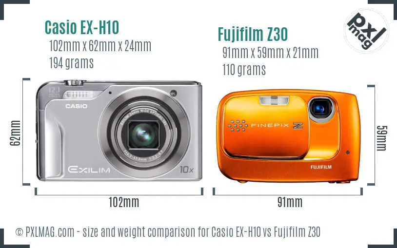 Casio EX-H10 vs Fujifilm Z30 size comparison Casio EX-H10 vs Fujifilm Z30 size comparison