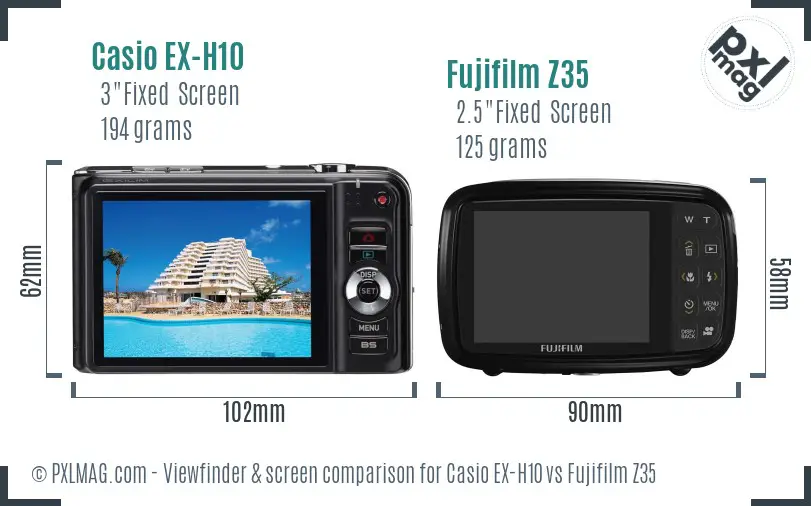 Casio EX-H10 vs Fujifilm Z35 Screen and Viewfinder comparison