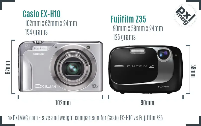 Casio EX-H10 vs Fujifilm Z35 size comparison