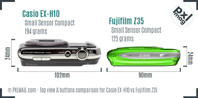 Casio EX-H10 vs Fujifilm Z35 top view buttons comparison