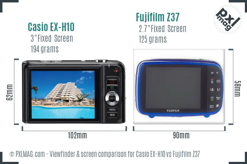 Casio EX-H10 vs Fujifilm Z37 Screen and Viewfinder comparison Casio EX-H10 vs Fujifilm Z37 Screen and Viewfinder comparison