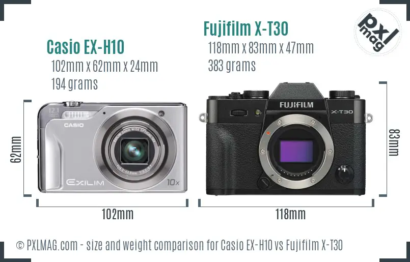 Casio EX-H10 vs Fujifilm X-T30 size comparison