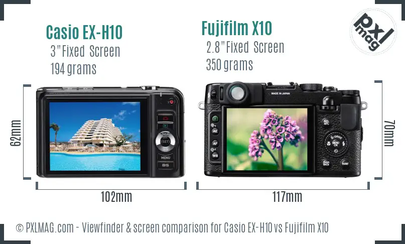 Casio EX-H10 vs Fujifilm X10 Screen and Viewfinder comparison Casio EX-H10 vs Fujifilm X10 Screen and Viewfinder comparison