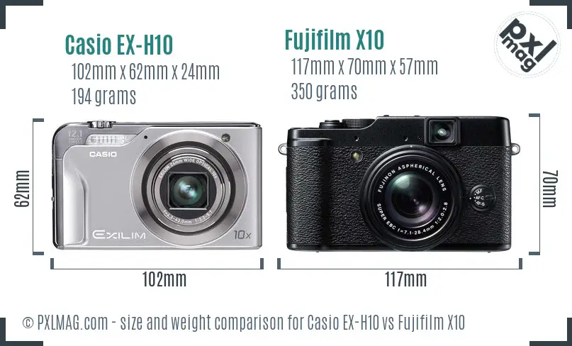 Casio EX-H10 vs Fujifilm X10 size comparison Casio EX-H10 vs Fujifilm X10 size comparison