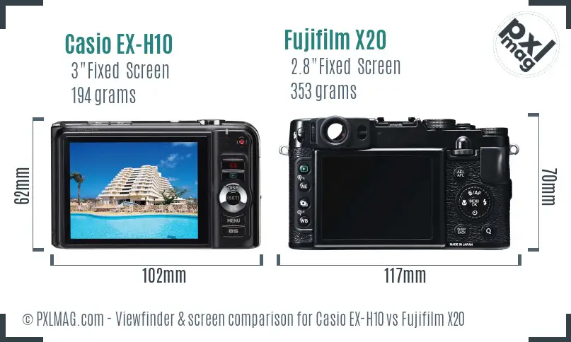 Casio EX-H10 vs Fujifilm X20 Screen and Viewfinder comparison