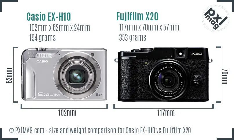 Casio EX-H10 vs Fujifilm X20 size comparison