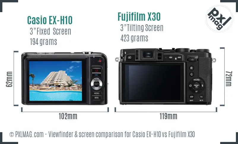 Casio EX-H10 vs Fujifilm X30 Screen and Viewfinder comparison