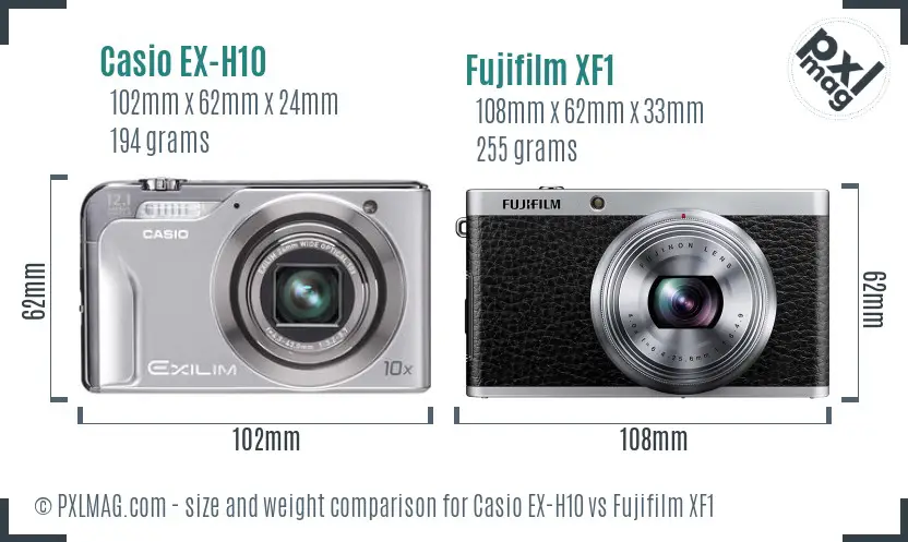 Casio EX-H10 vs Fujifilm XF1 size comparison Casio EX-H10 vs Fujifilm XF1 size comparison