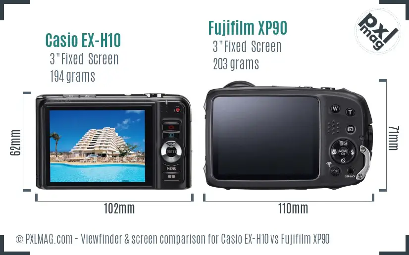 Casio EX-H10 vs Fujifilm XP90 Screen and Viewfinder comparison