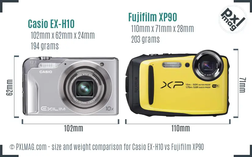 Casio EX-H10 vs Fujifilm XP90 size comparison