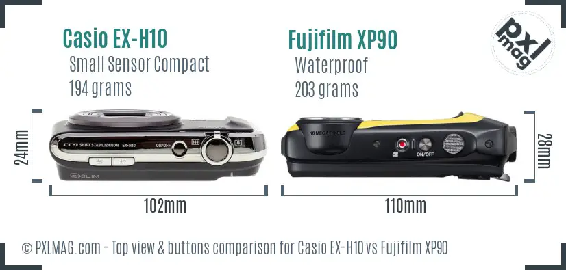 Casio EX-H10 vs Fujifilm XP90 top view buttons comparison