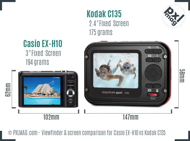 Casio EX-H10 vs Kodak C135 Screen and Viewfinder comparison Casio EX-H10 vs Kodak C135 Screen and Viewfinder comparison