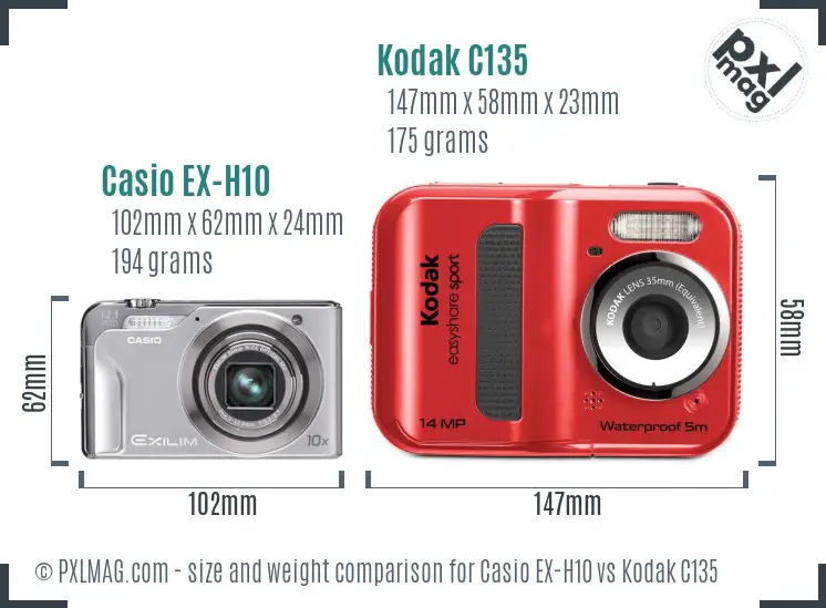 Casio EX-H10 vs Kodak C135 size comparison Casio EX-H10 vs Kodak C135 size comparison