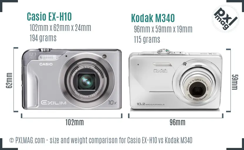 Casio EX-H10 vs Kodak M340 size comparison