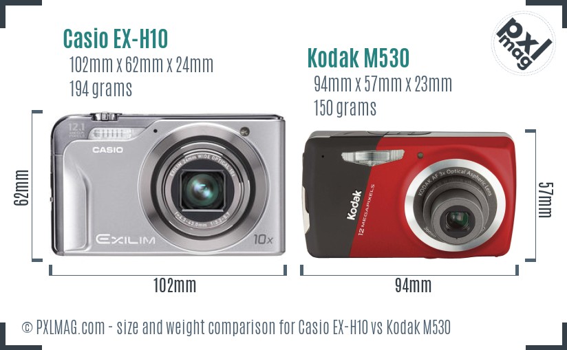 Casio EX-H10 vs Kodak M530 size comparison