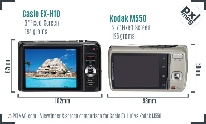 Casio EX-H10 vs Kodak M550 Screen and Viewfinder comparison Casio EX-H10 vs Kodak M550 Screen and Viewfinder comparison