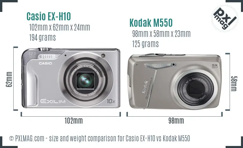 Casio EX-H10 vs Kodak M550 size comparison Casio EX-H10 vs Kodak M550 size comparison