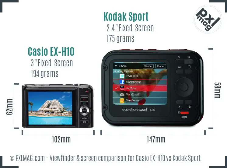 Casio EX-H10 vs Kodak Sport Screen and Viewfinder comparison