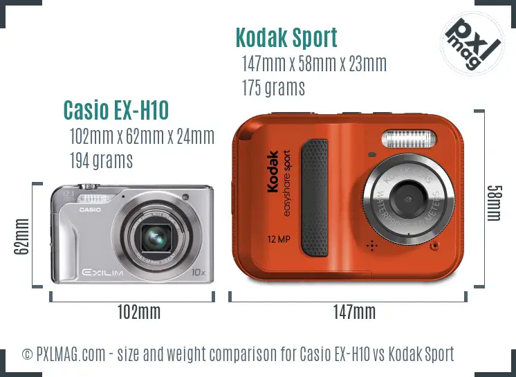 Casio EX-H10 vs Kodak Sport size comparison