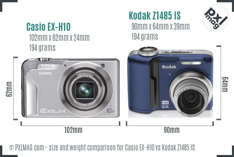 Casio EX-H10 vs Kodak Z1485 IS size comparison