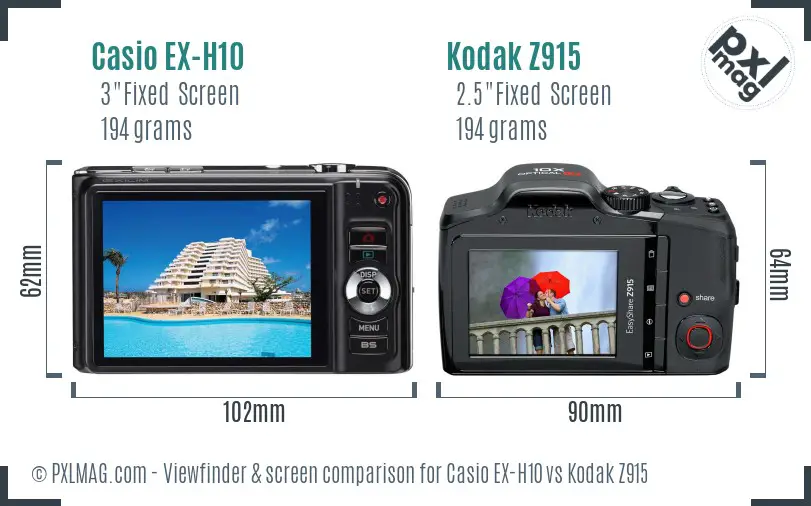 Casio EX-H10 vs Kodak Z915 Screen and Viewfinder comparison
