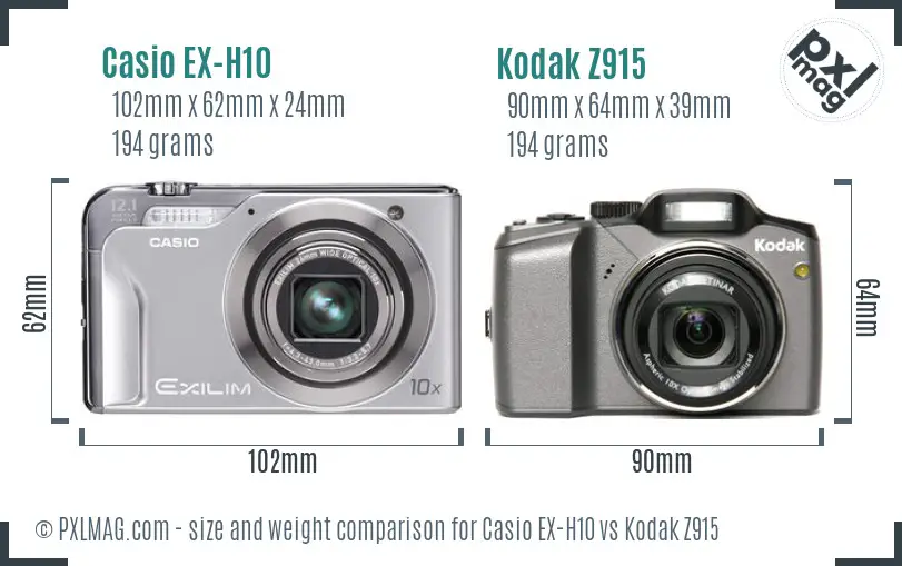 Casio EX-H10 vs Kodak Z915 size comparison