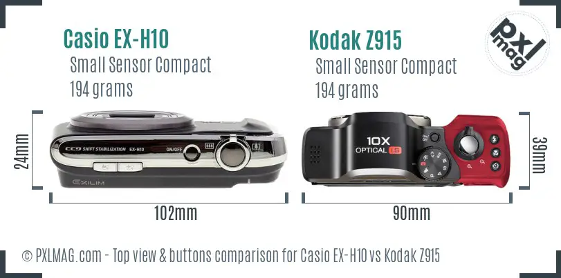 Casio EX-H10 vs Kodak Z915 top view buttons comparison