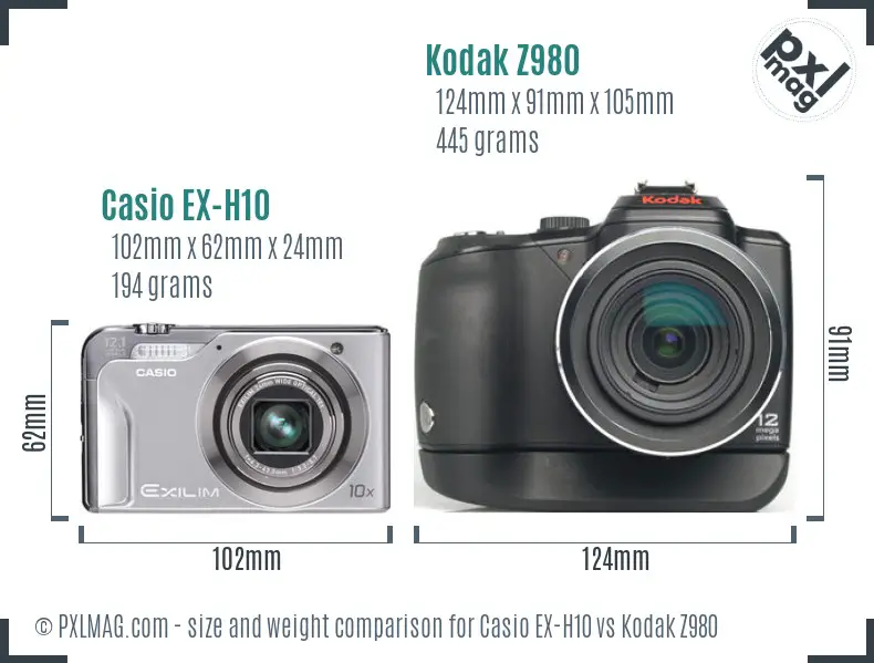 Casio EX-H10 vs Kodak Z980 size comparison