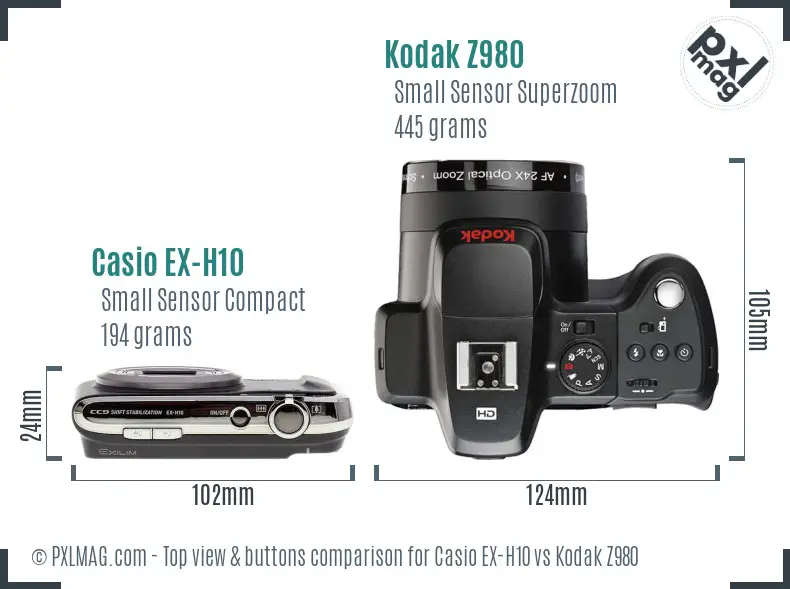 Casio EX-H10 vs Kodak Z980 top view buttons comparison