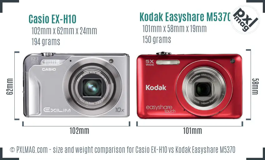 Casio EX-H10 vs Kodak Easyshare M5370 size comparison