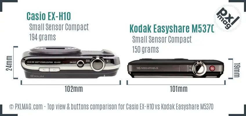 Casio EX-H10 vs Kodak Easyshare M5370 top view buttons comparison