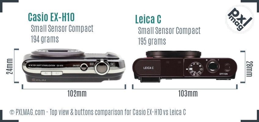 Casio EX-H10 vs Leica C top view buttons comparison