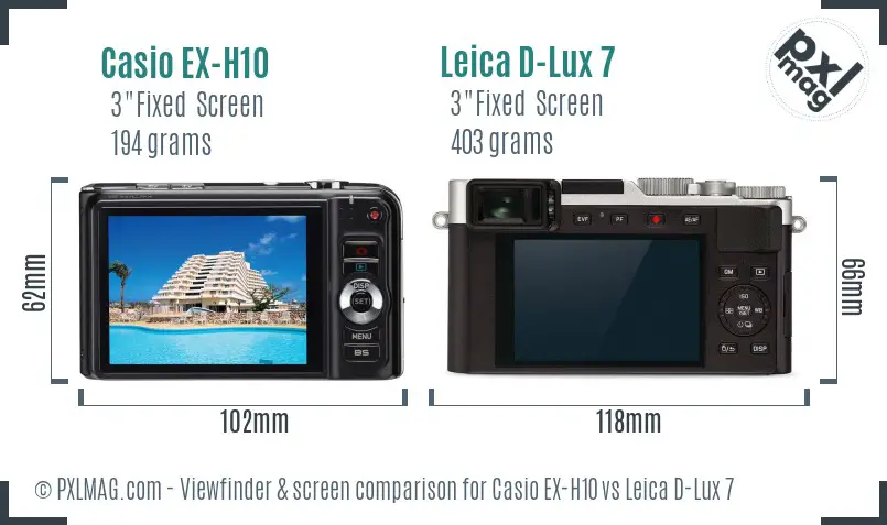 Casio EX-H10 vs Leica D-Lux 7 Screen and Viewfinder comparison