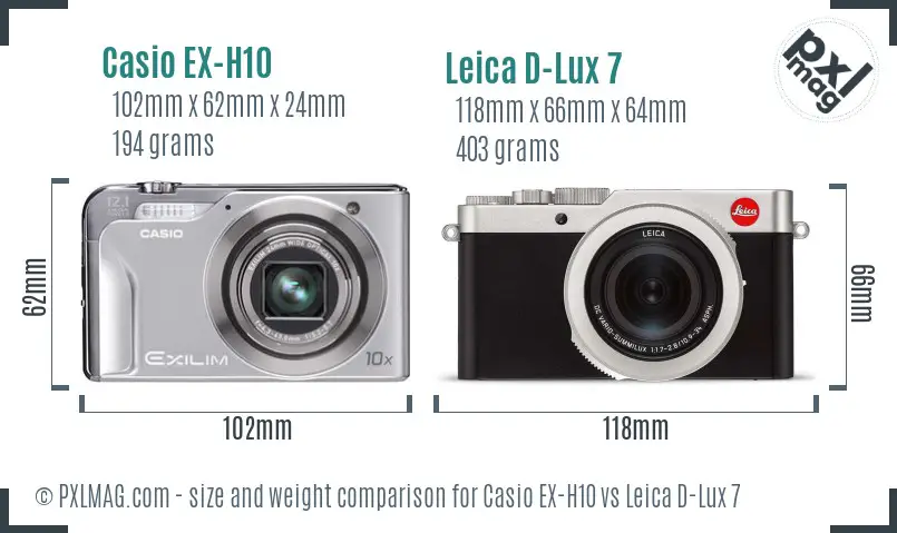 Casio EX-H10 vs Leica D-Lux 7 size comparison